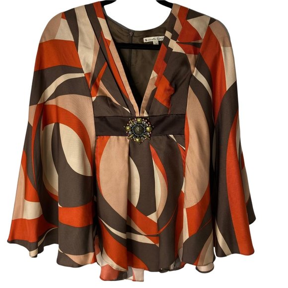 nanette lepore Jeweled Bodice 70's Inspired Silk Bat Wing Top Size 0 - Picture 1 of 13